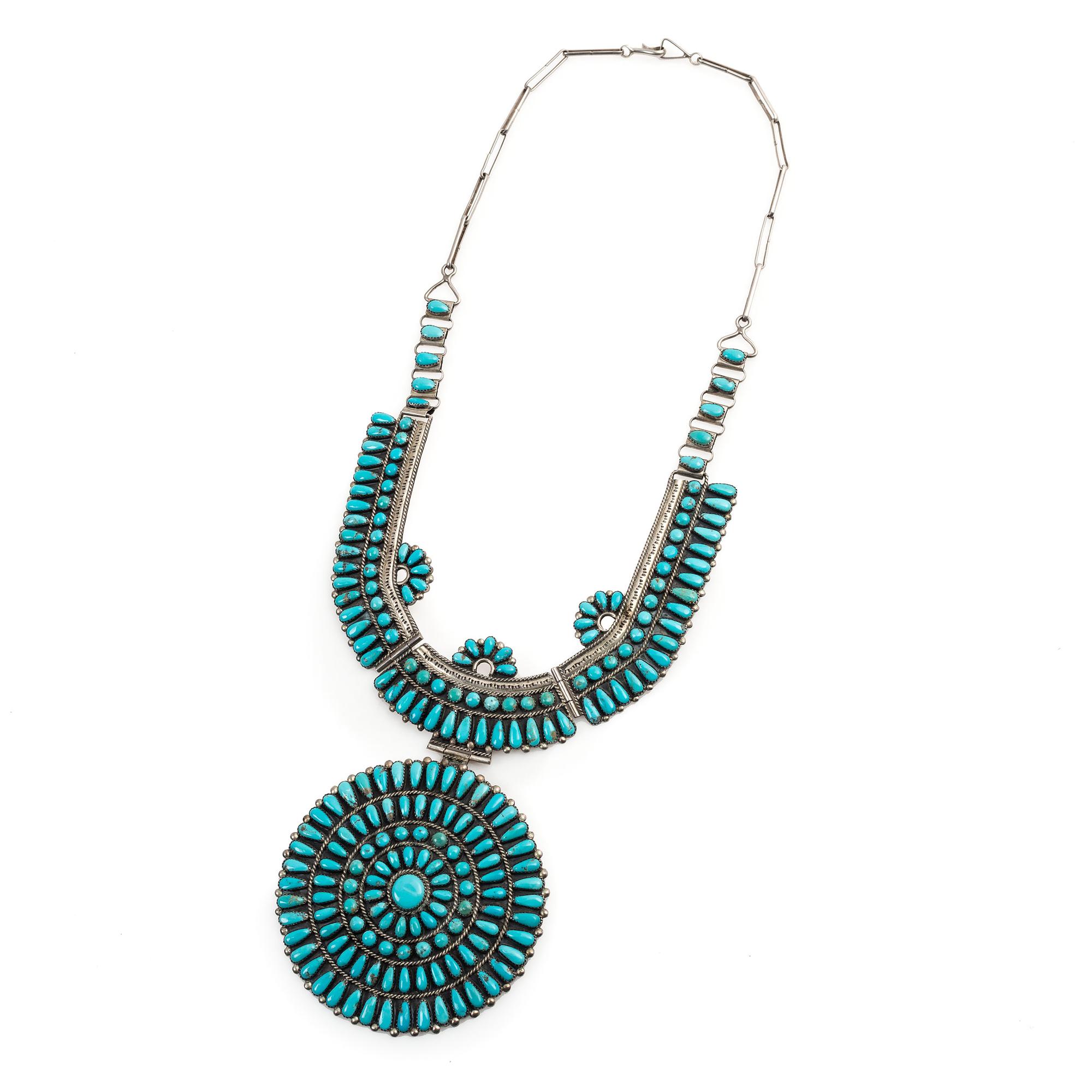 Navajo or Zuni Silver and Petit Point Turquoise Necklace