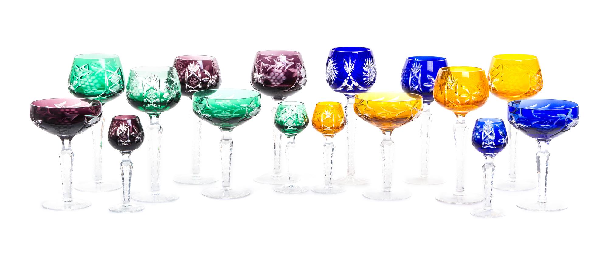 A Collection of Bohemian Cut to Clear Glass Stemware Height of tallest 7 7/8 inches.