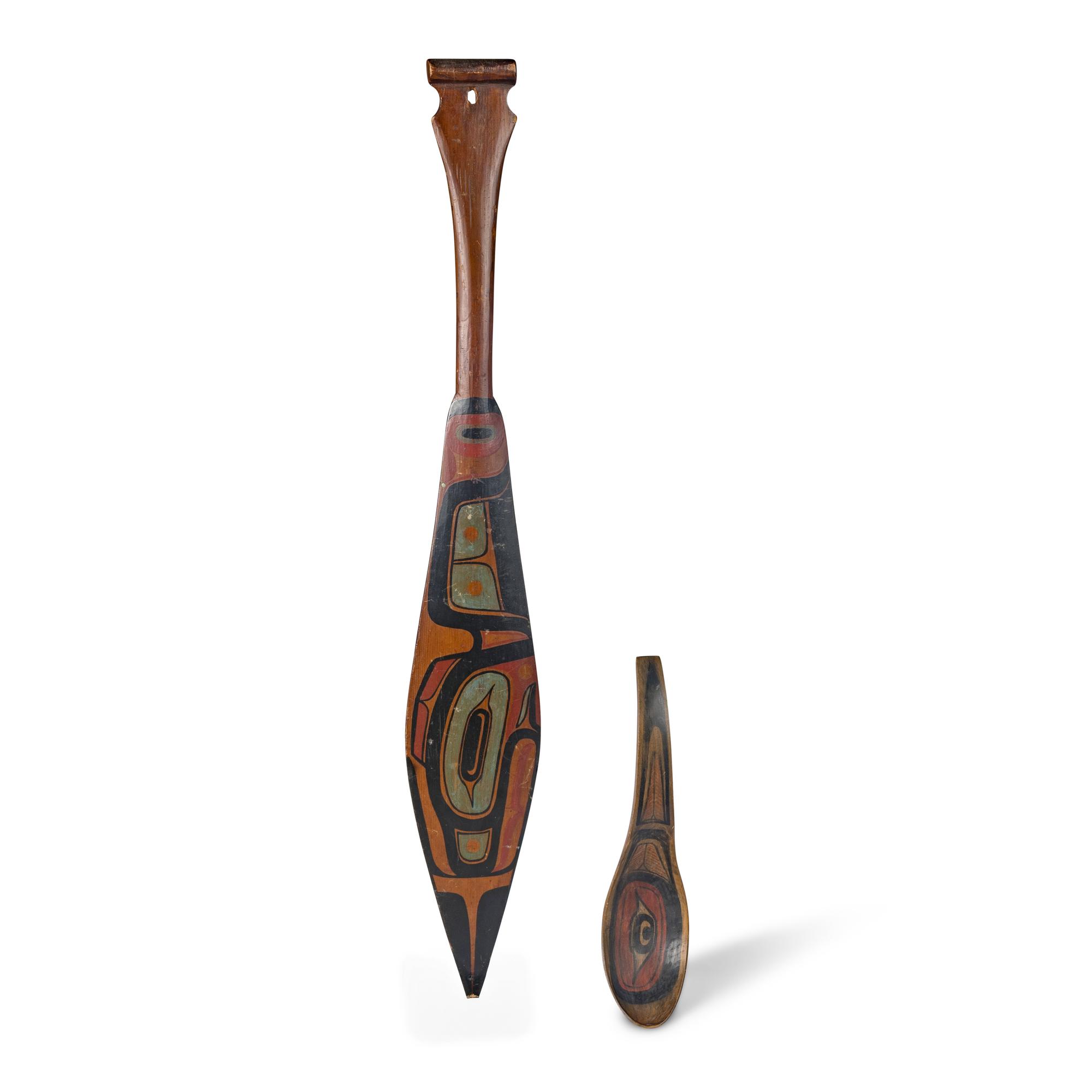 Northwest Coast Carved and Painted Model Paddle and Spoon