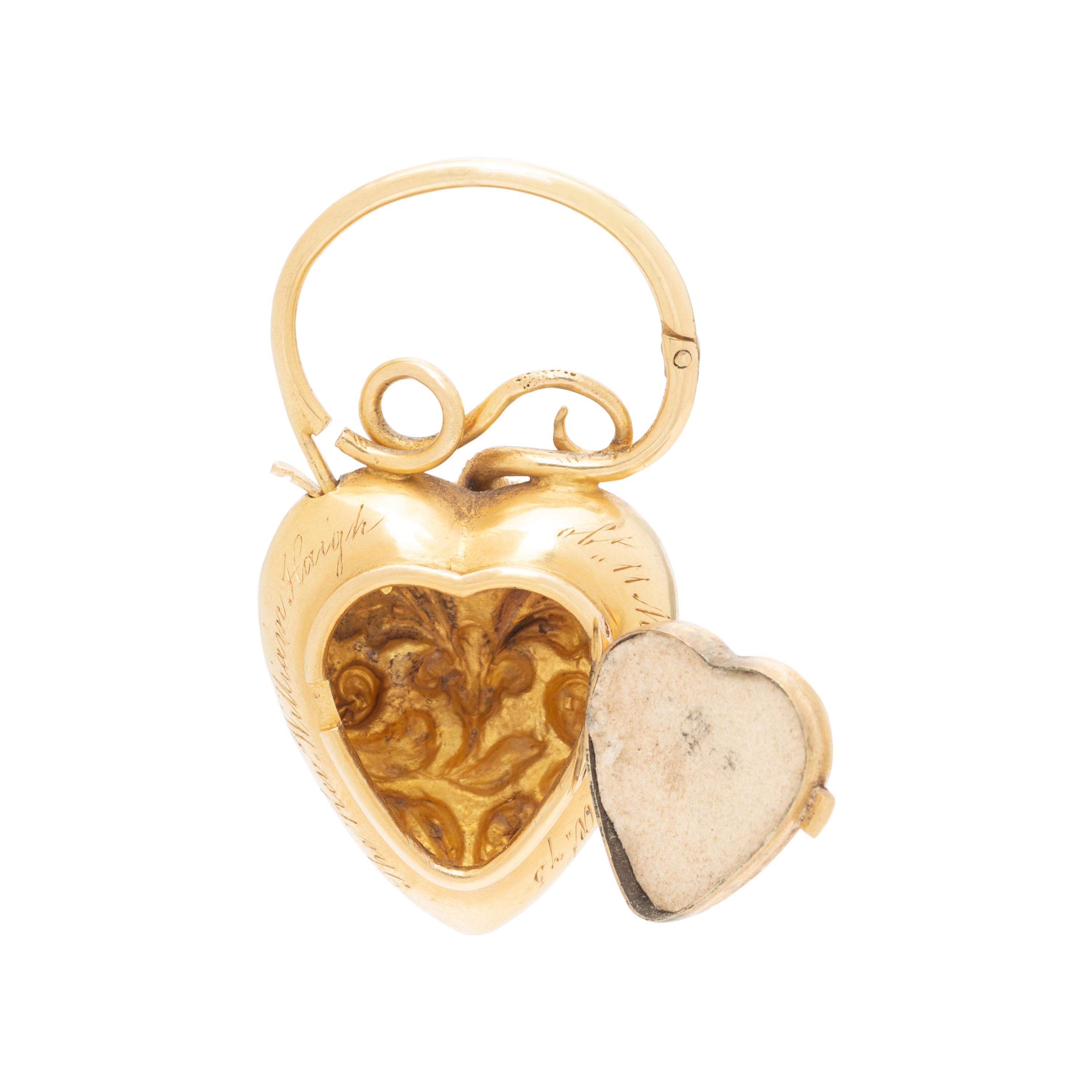 VICTORIAN, YELLOW GOLD HEART LOCKET PENDANT WITH SNAKE-MOTIF BAIL