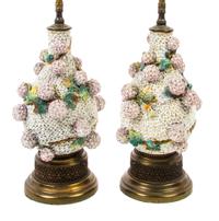 A Pair of German Porcelain Schneeballen Vases Height 12 3/4 inches.