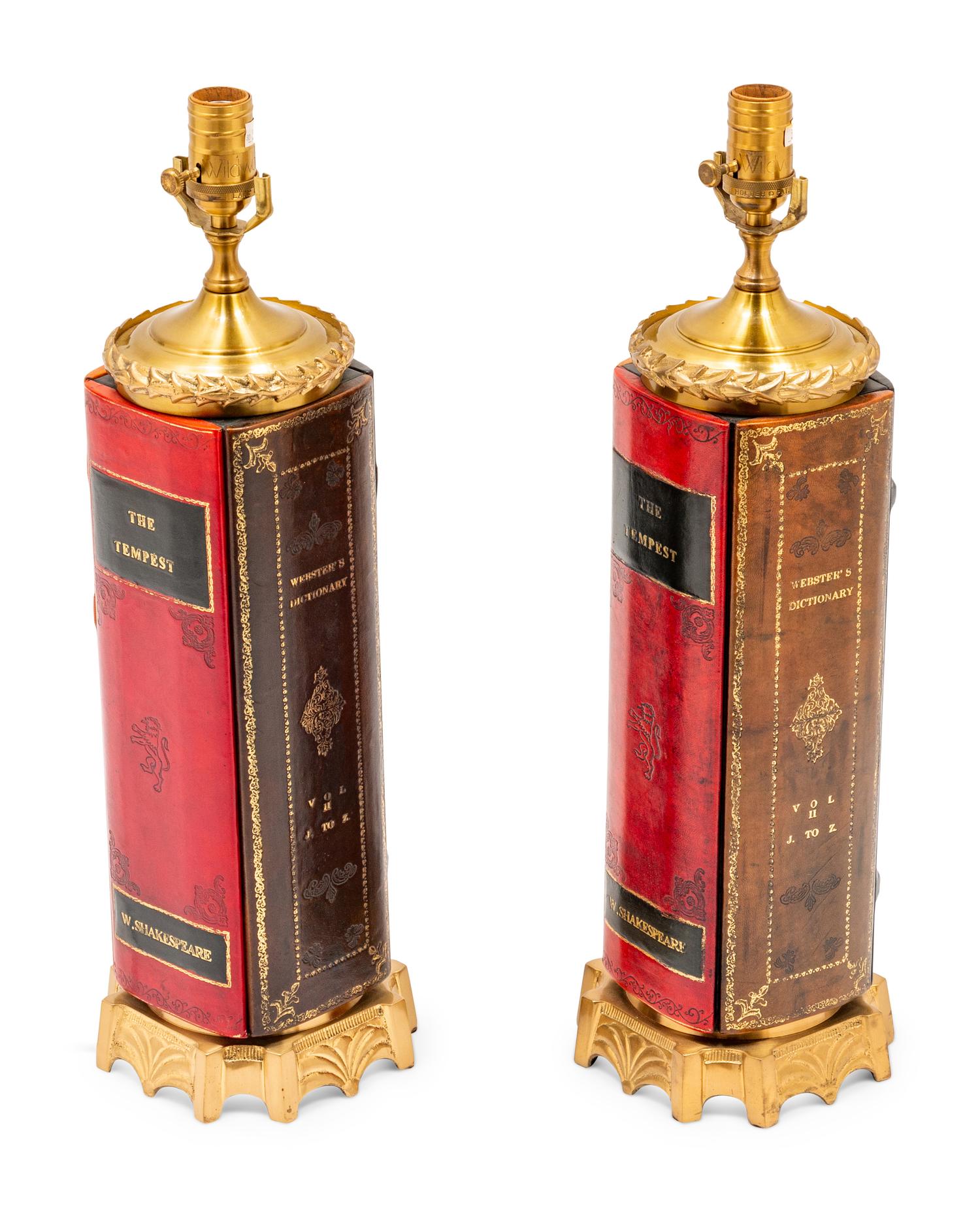 A Pair of Faux Leather Book Spine Table Lamps