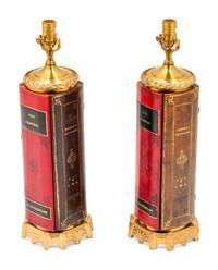 A Pair of Faux Leather Book Spine Table Lamps