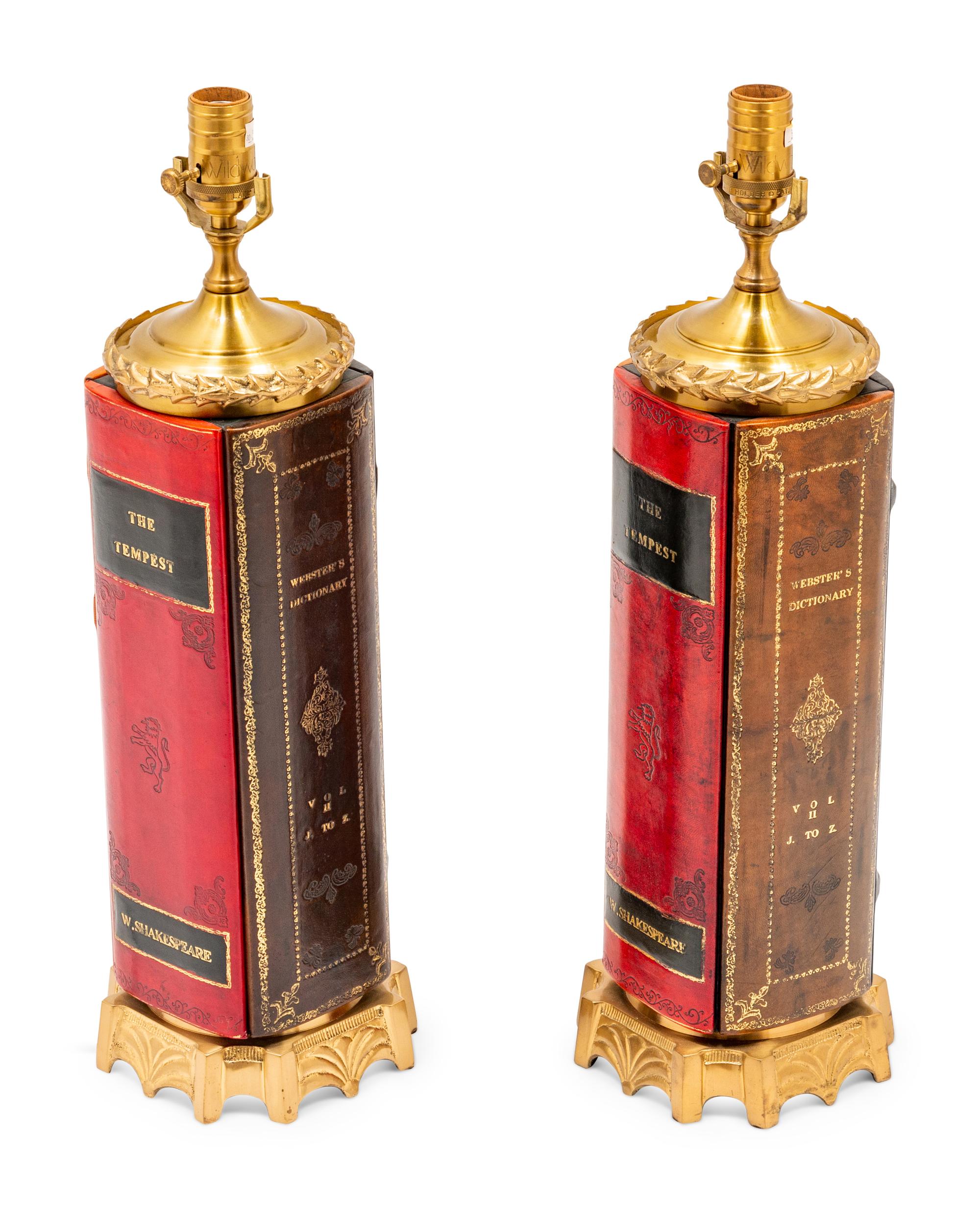 A Pair of Faux Leather Book Spine Table Lamps