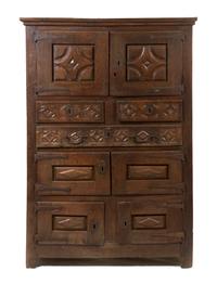 A Spanish Colonial Hardwood Cabinet, Height 76 x width 52 1/2 x depth 25 3/4 inches.