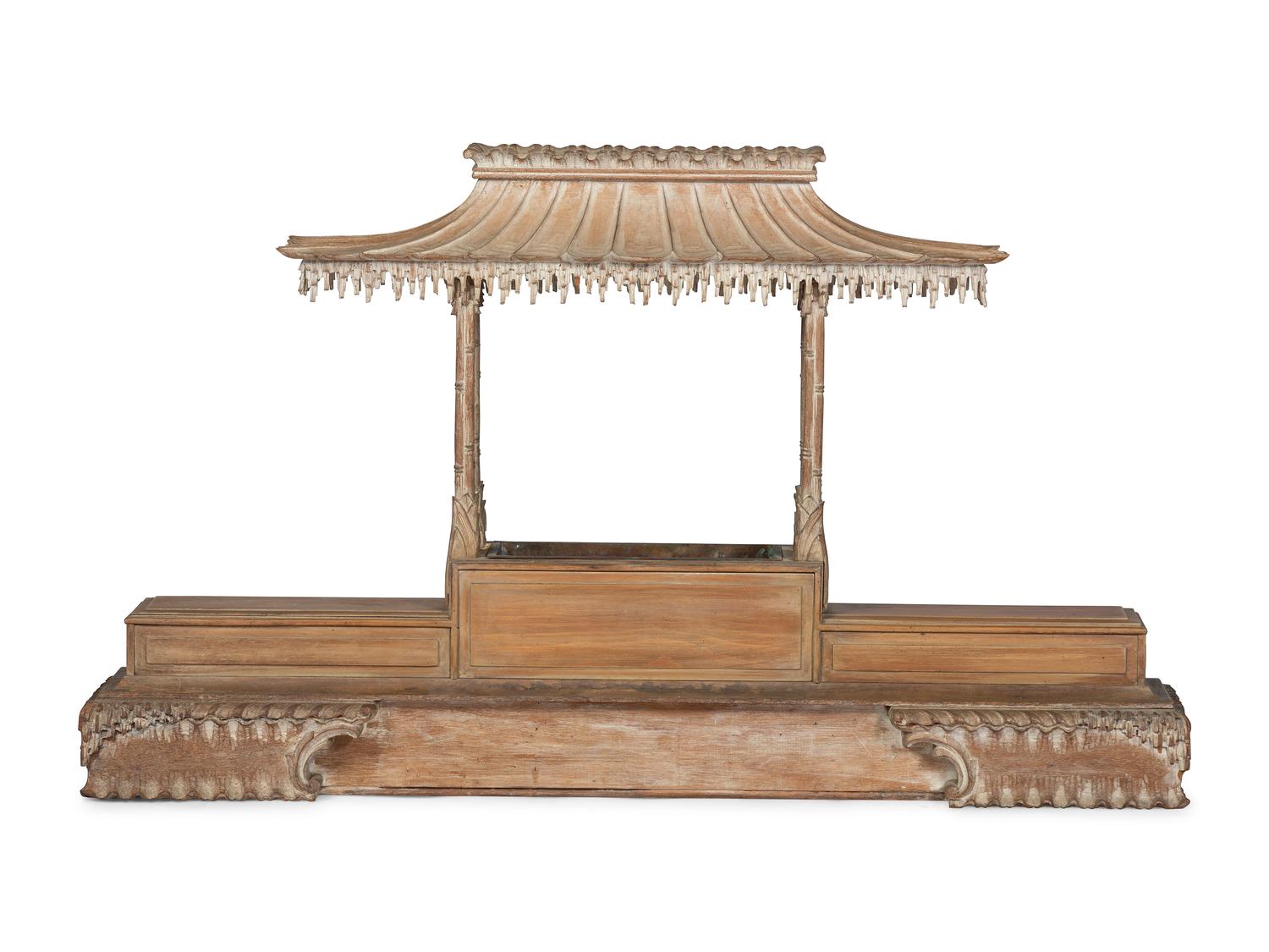 A Modernist Chinese Chippendale Carved Wood Architectural Jardiniere