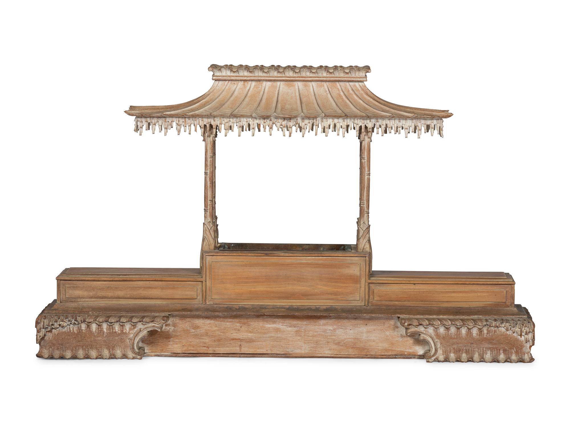 A Modernist Chinese Chippendale Carved Wood Architectural Jardiniere