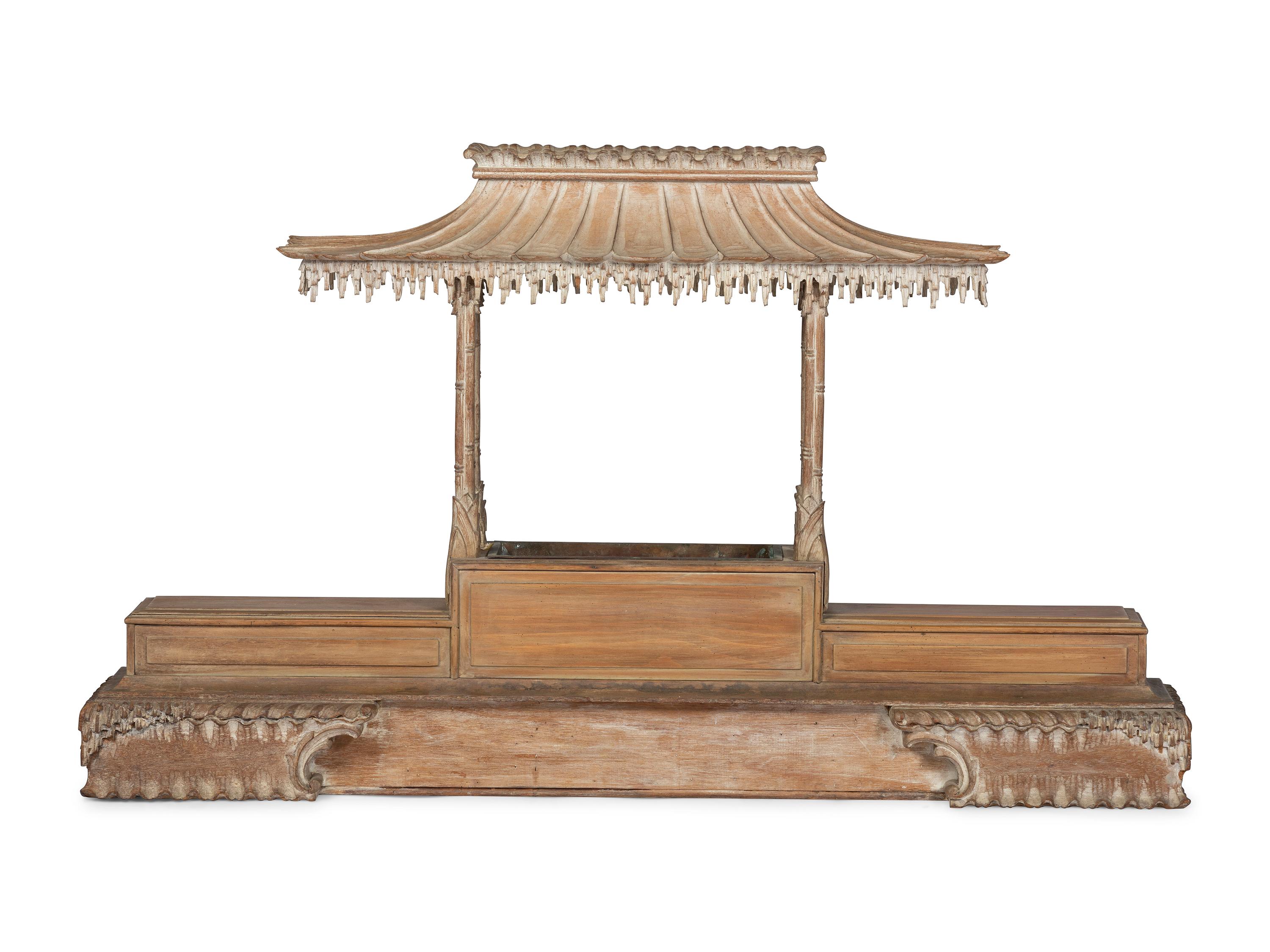 A Modernist Chinese Chippendale Carved Wood Architectural Jardiniere