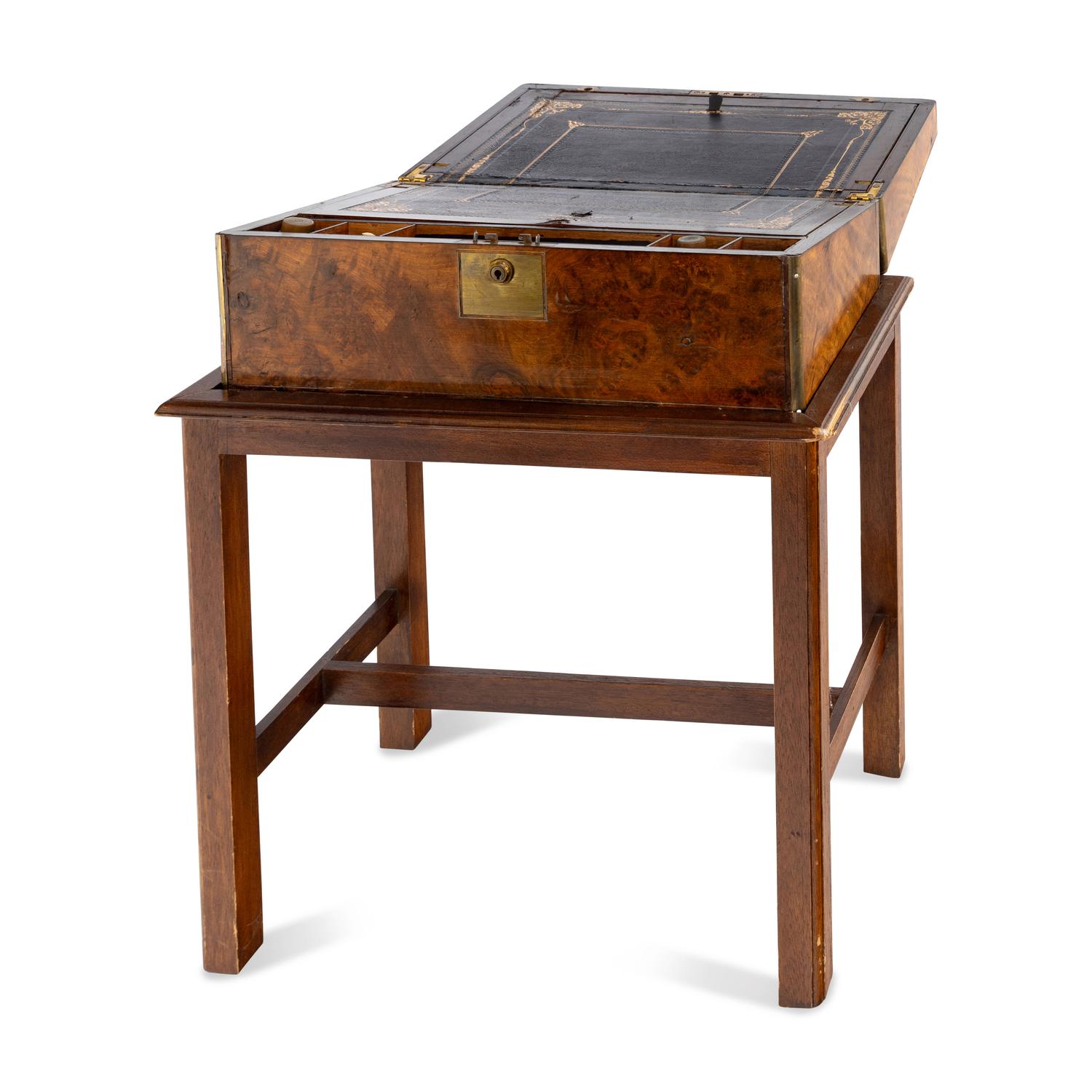 A Regency Brass Mounted Burl Walnut Writing Slope