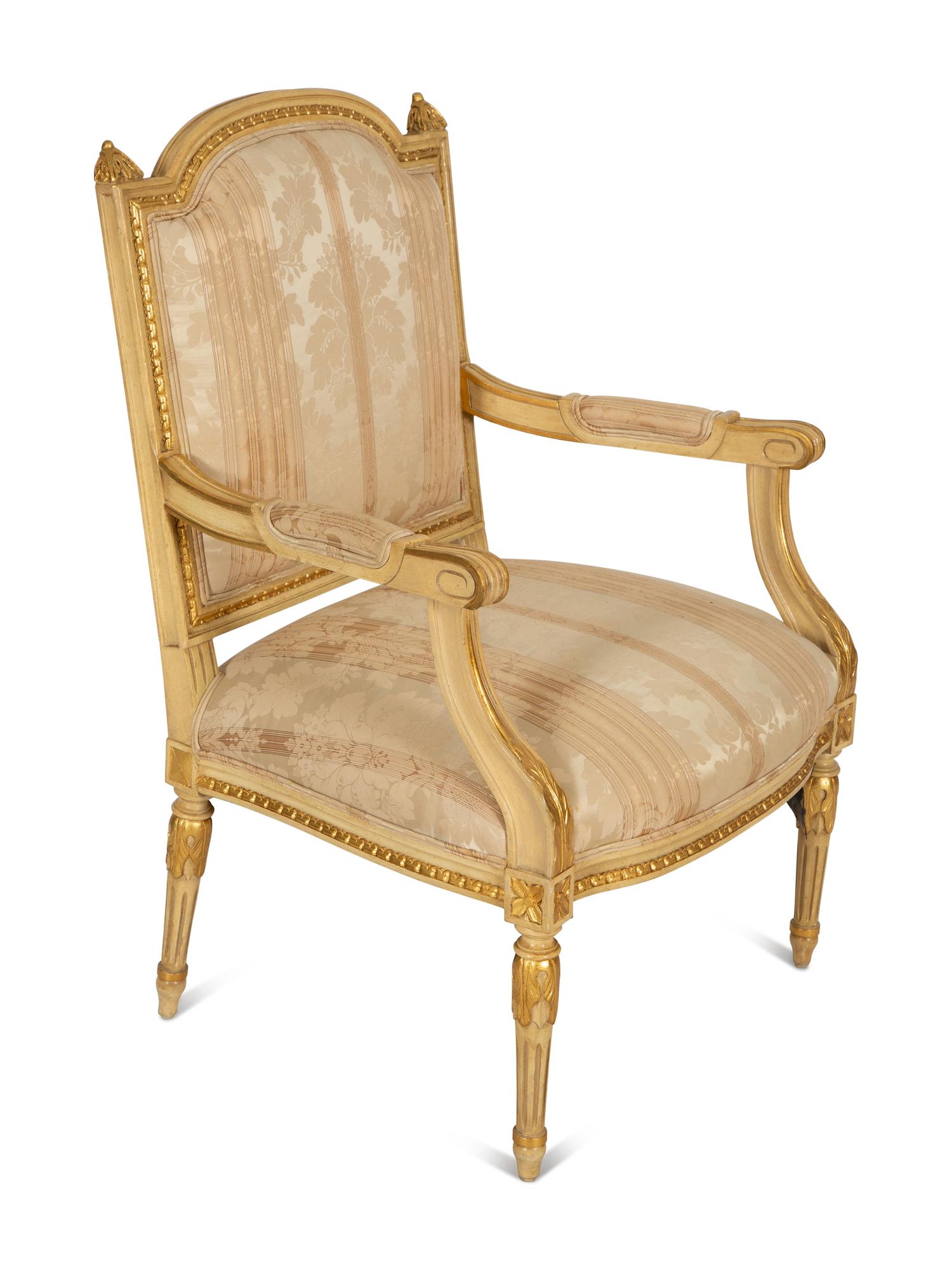 A Louis XVI Style Giltwood Fauteuil