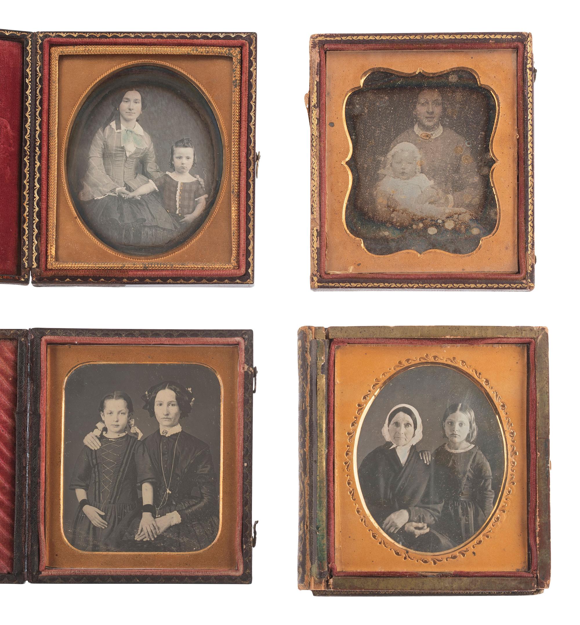 [EARLY PHOTOGRAPHY]. 10 daguerreotypes and ambrotypes of parents and/or grandparents with children.