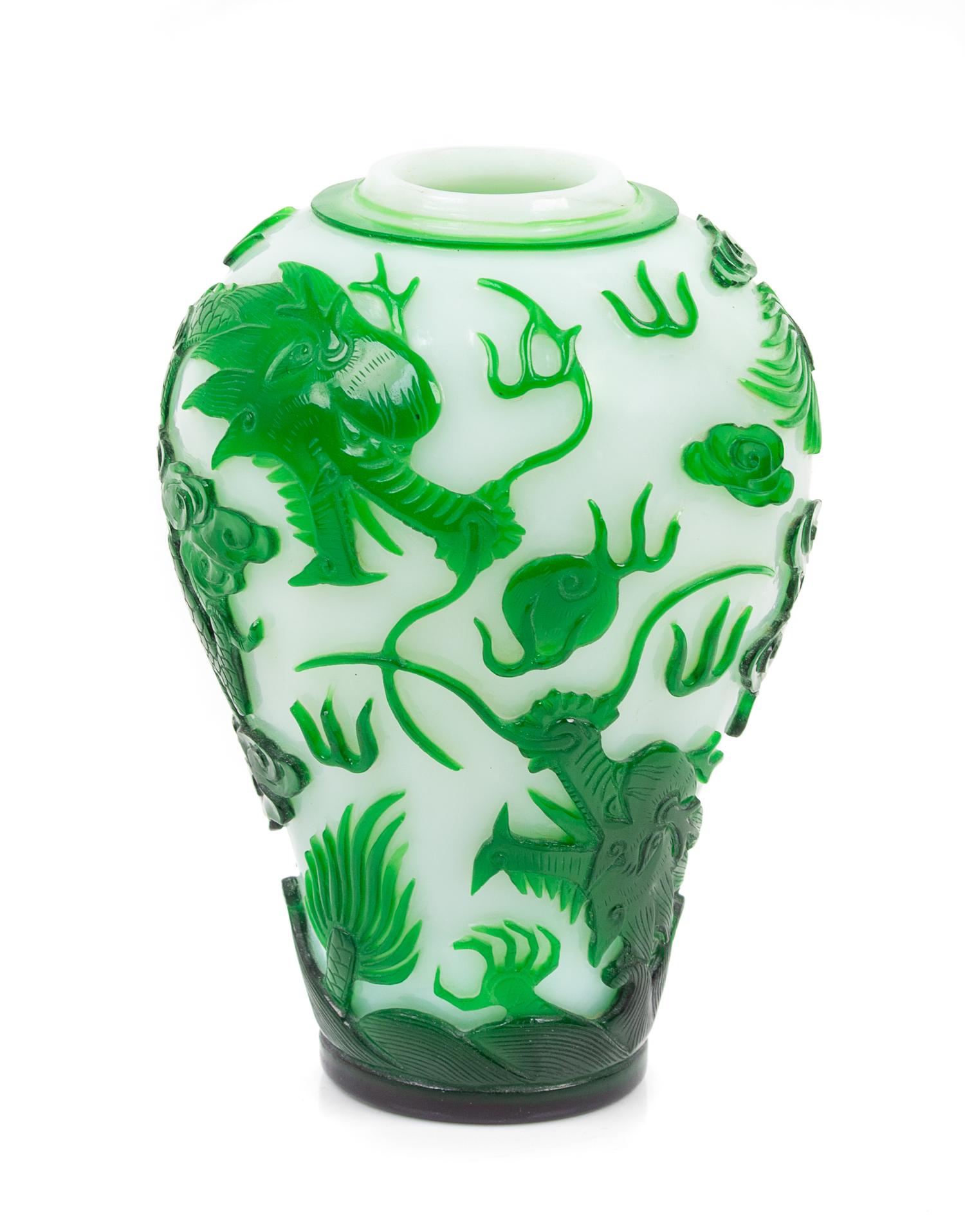 A Chinese Green Overlay White Peking Glass 'Dragon' Vase, Meiping