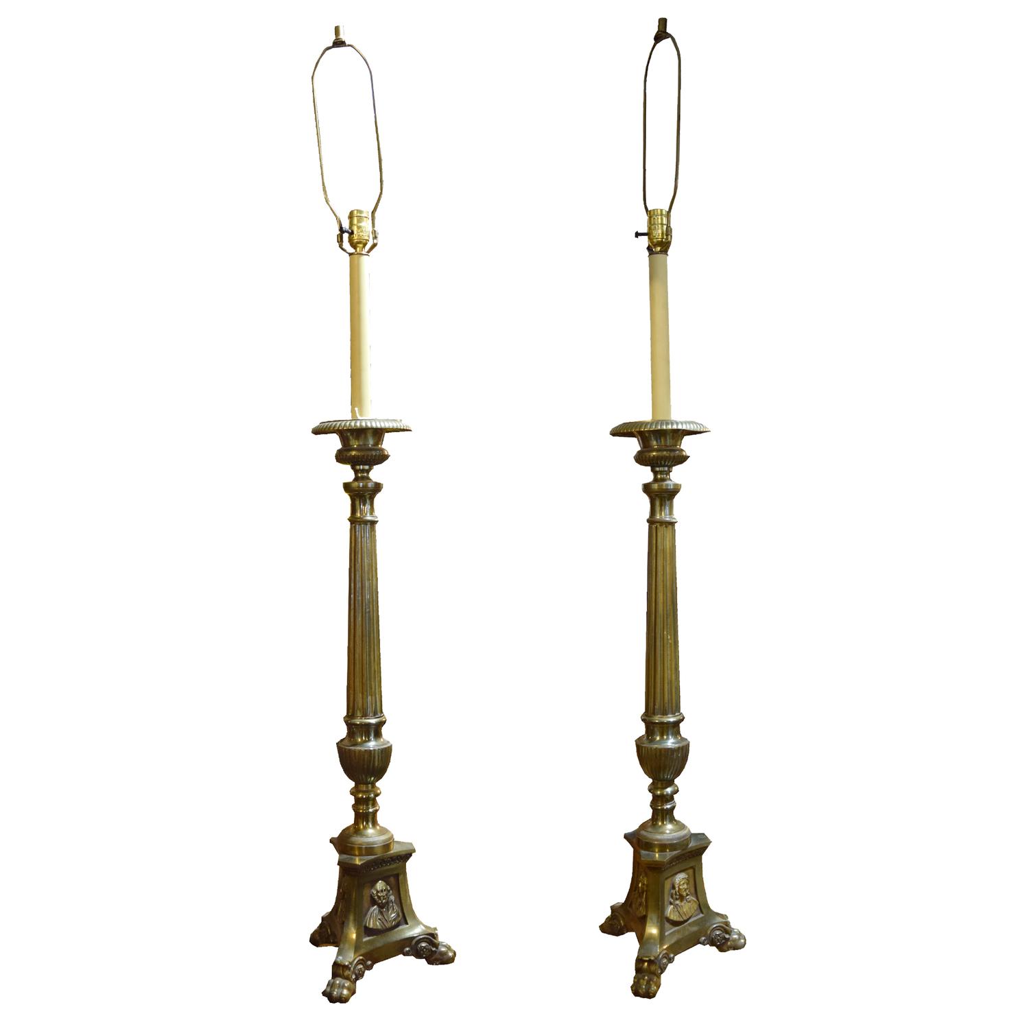 A Pair of Brass Candlestick Lamps 11" W x 11" D x 61" H — Argentina, Circa 1940
