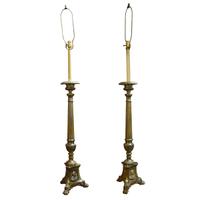 A Pair of Brass Candlestick Lamps 11" W x 11" D x 61" H — Argentina, Circa 1940