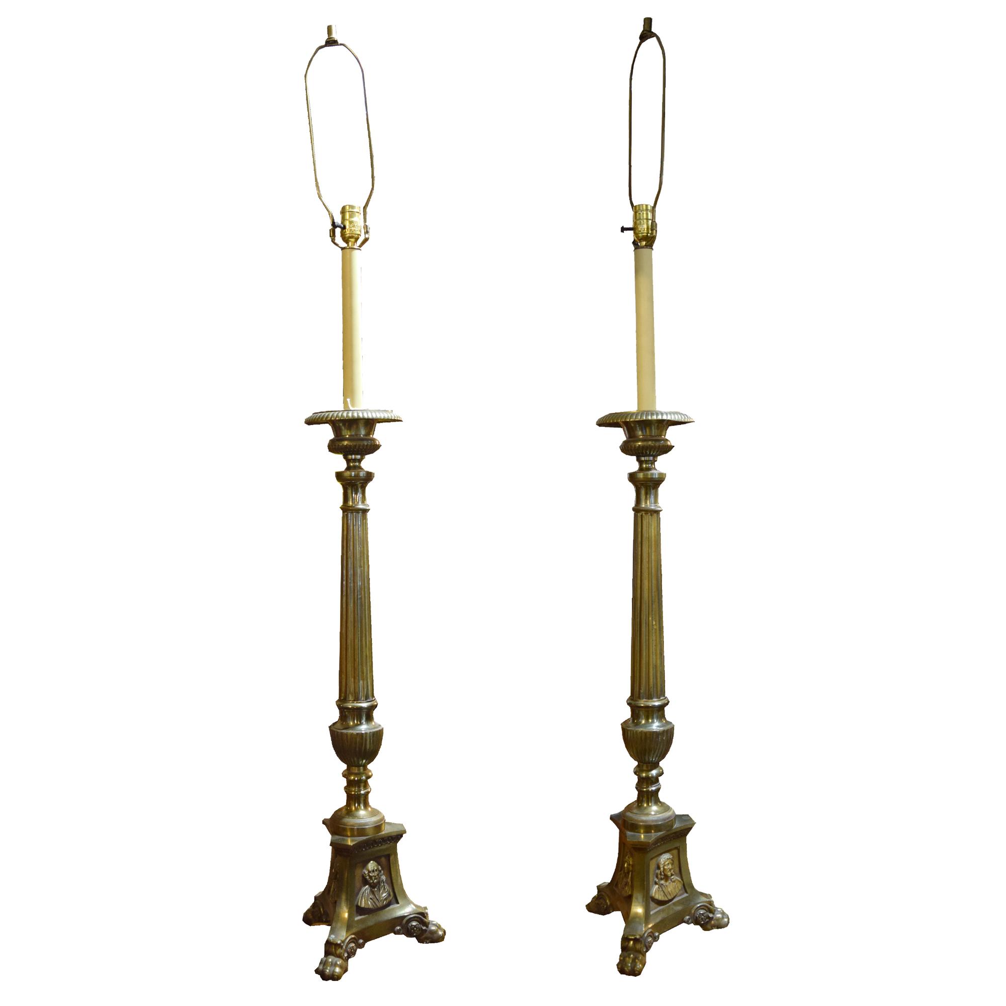 A Pair of Brass Candlestick Lamps 11" W x 11" D x 61" H — Argentina, Circa 1940