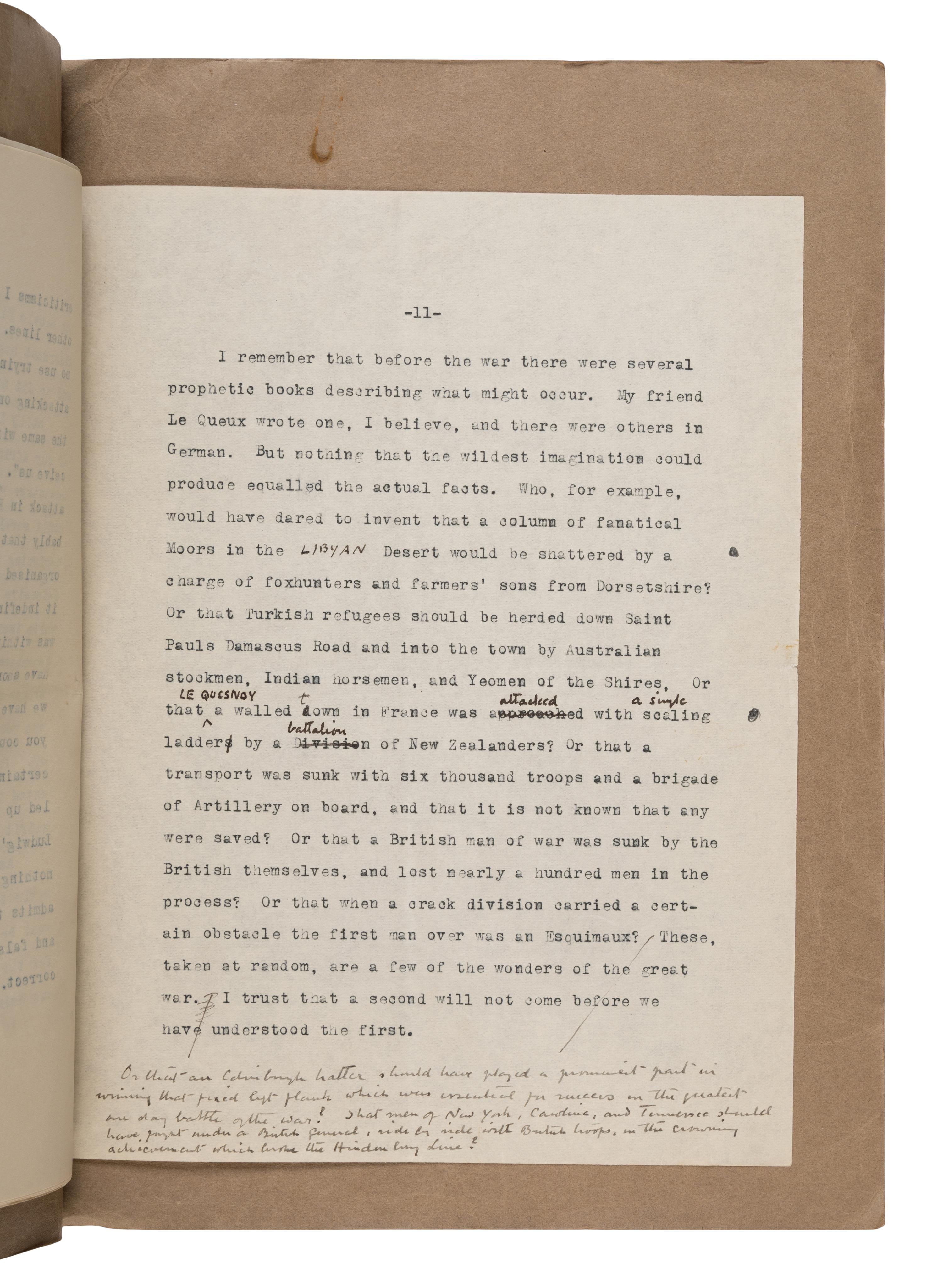 Doyle, Arthur Conan (1859-1930). A pair of typescript articles with holograph emendations in Doyle's hand, comprising: