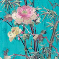 A Large Chinese Embroidered Silk Hanging Panel, Late 19th Century 清晚期 藍地綉花鳥大挂賬