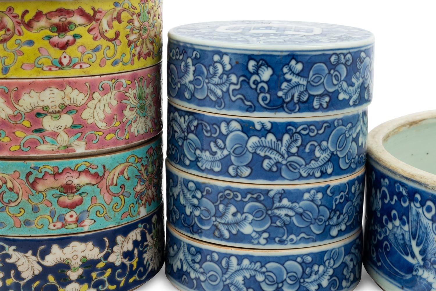 Two Chinese Porcelain Stacking Boxes and A Tray
