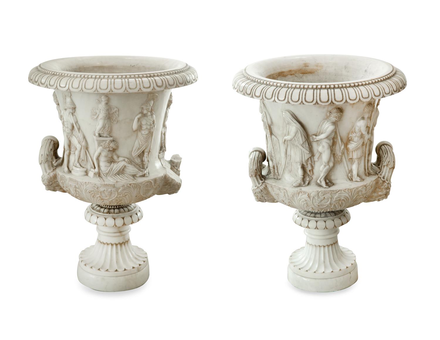 A Pair of Italian White Marble Models of the Medici Vase