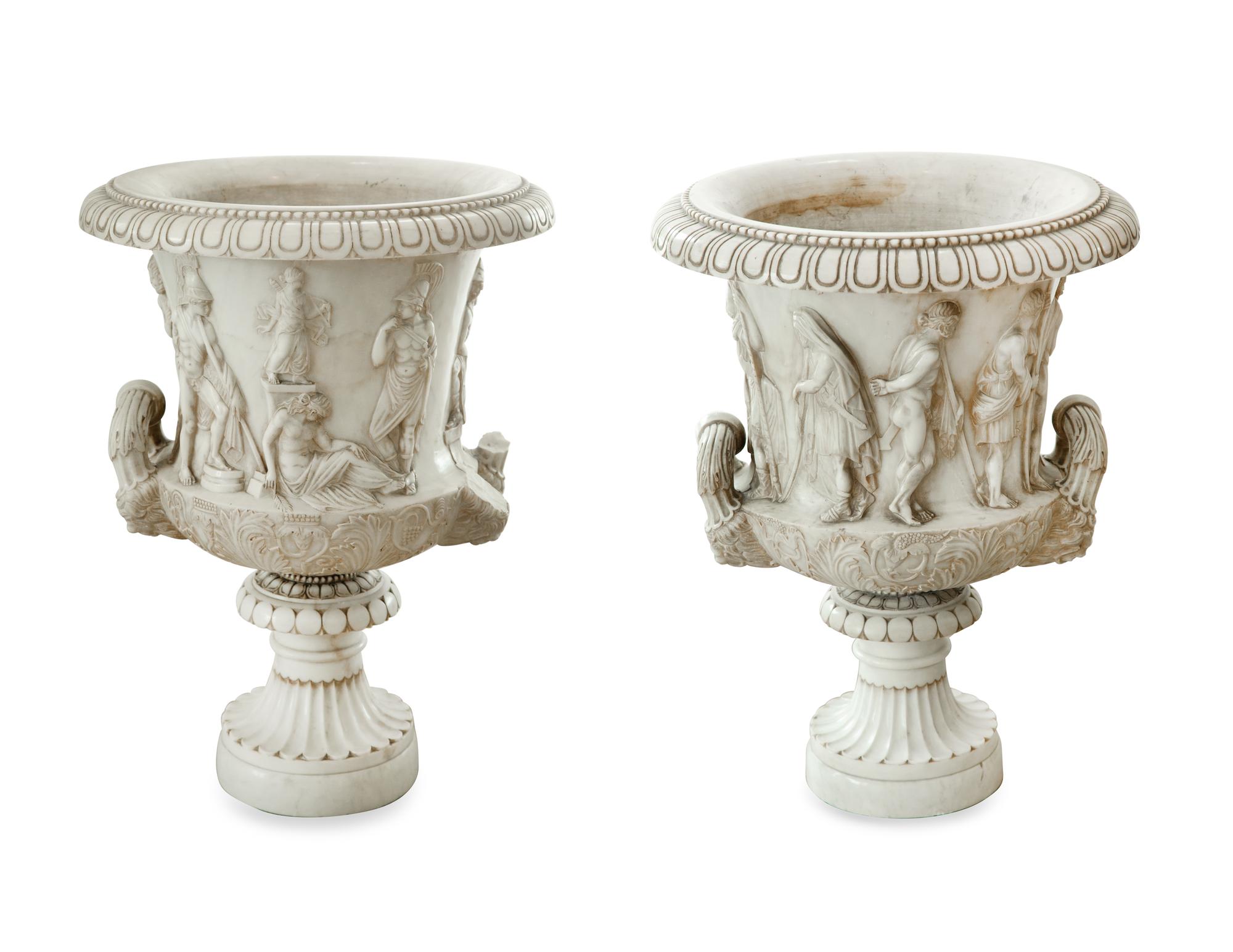 A Pair of Italian White Marble Models of the Medici Vase