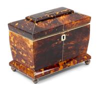 A Regency Tortoise Shell Tea Caddy Height 6 1/4 x width 7 5/8 x depth 4 1/2 inches. — SECOND QUARTER 19TH CENTURY