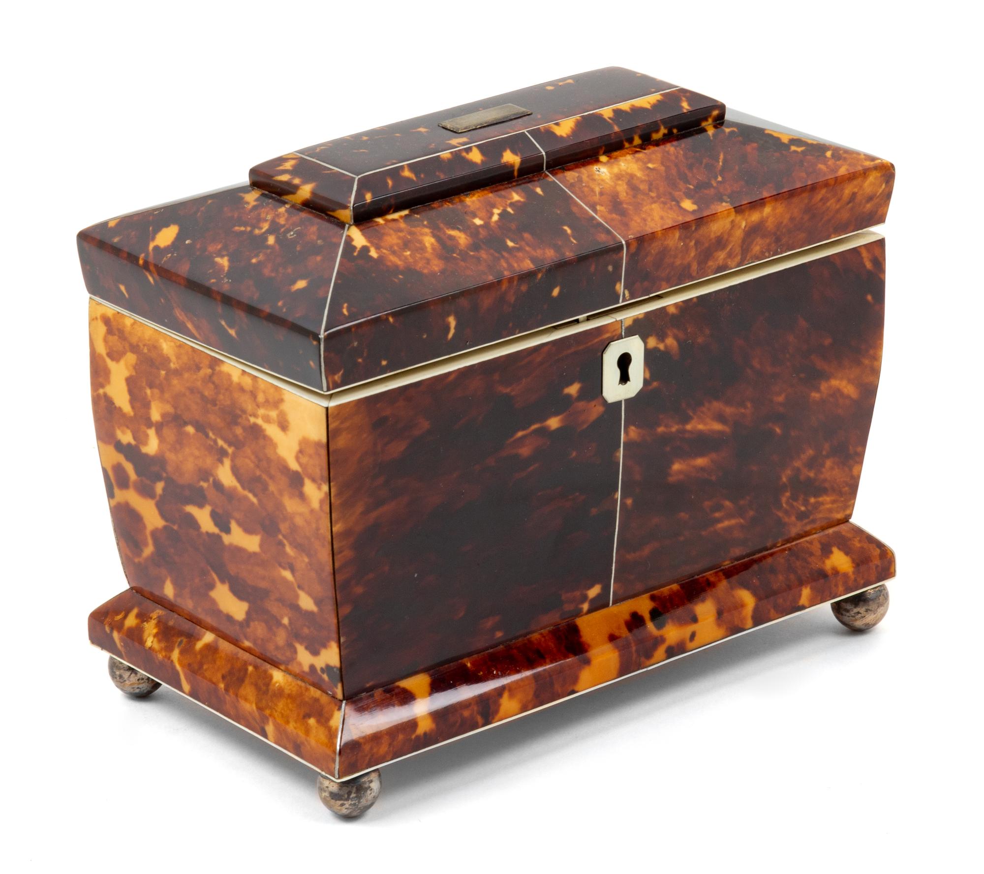 A Regency Tortoise Shell Tea Caddy Height 6 1/4 x width 7 5/8 x depth 4 1/2 inches. — SECOND QUARTER 19TH CENTURY