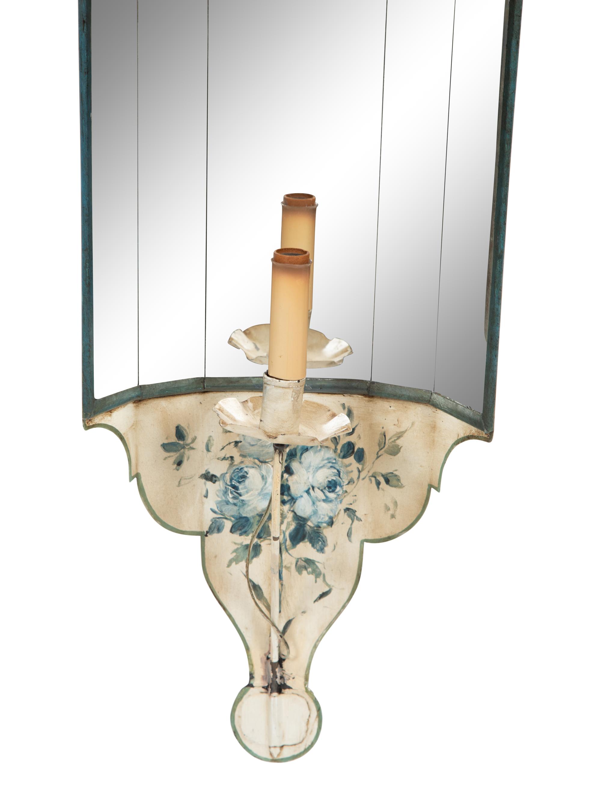 A Pair of Painted Tole and Mirror Wall Sconces