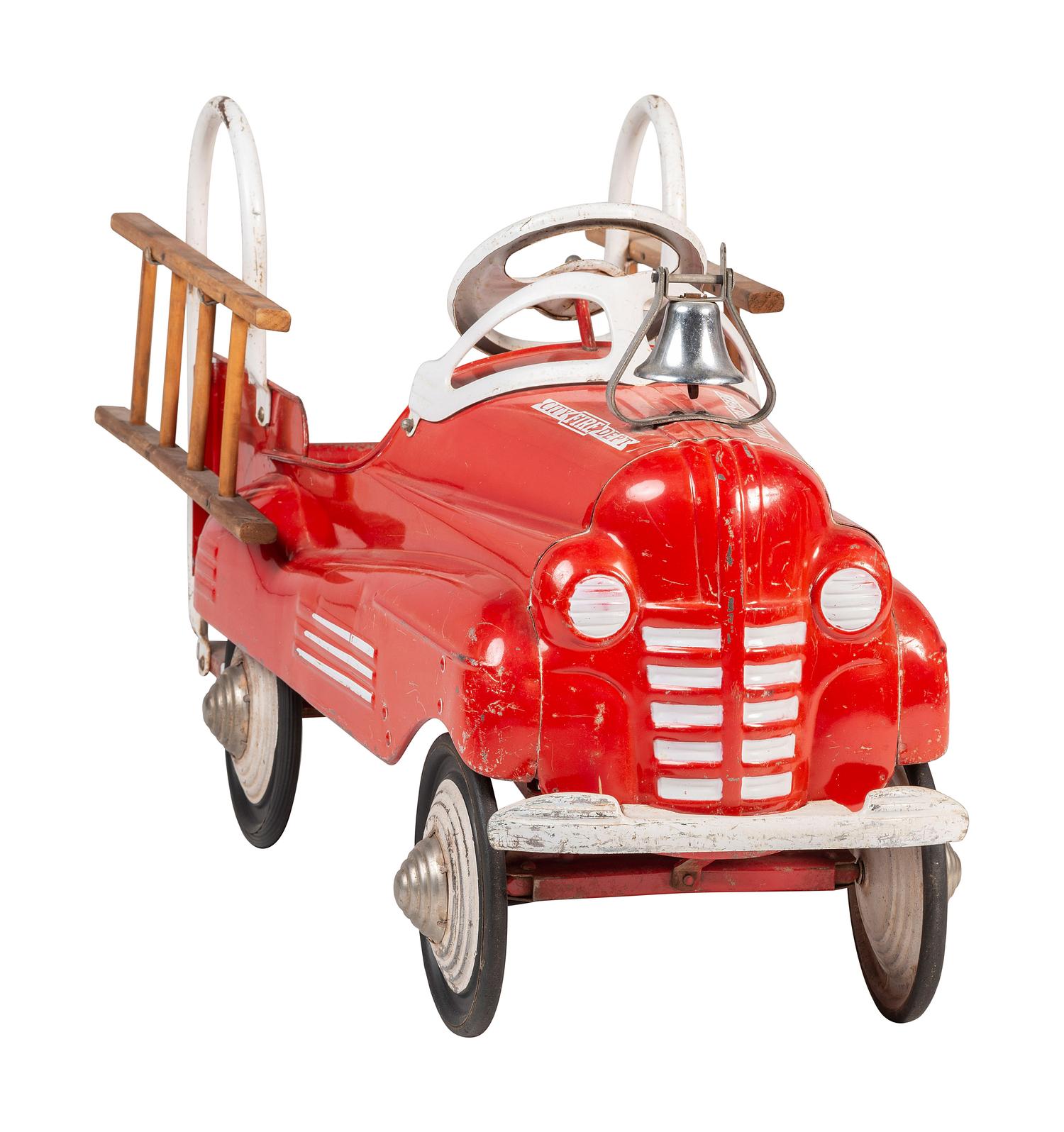A 'City Fire Department' Pressed Steel Fire Truck Pedal Car