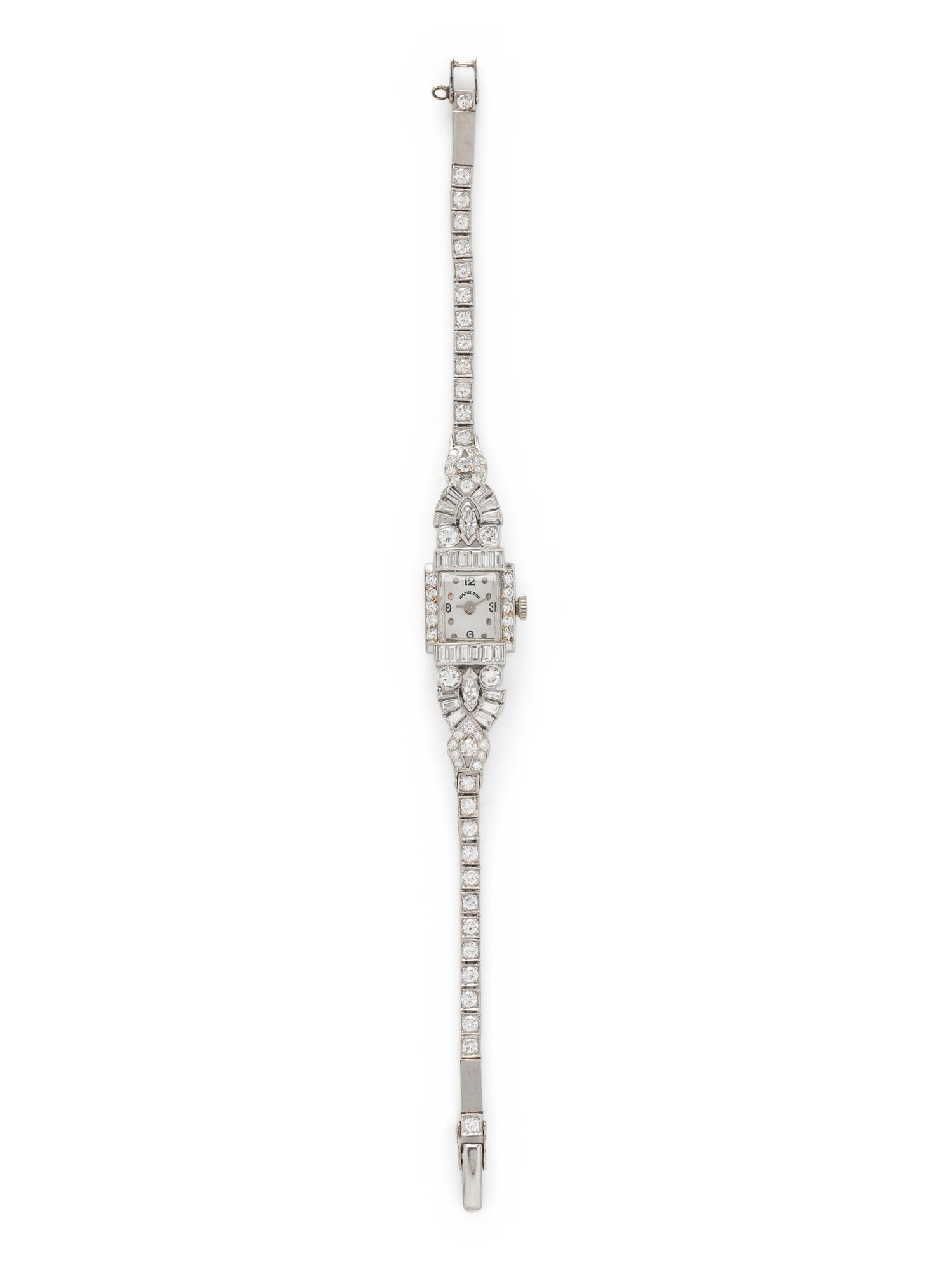 HAMILTON, PLATINUM AND DIAMOND WATCH