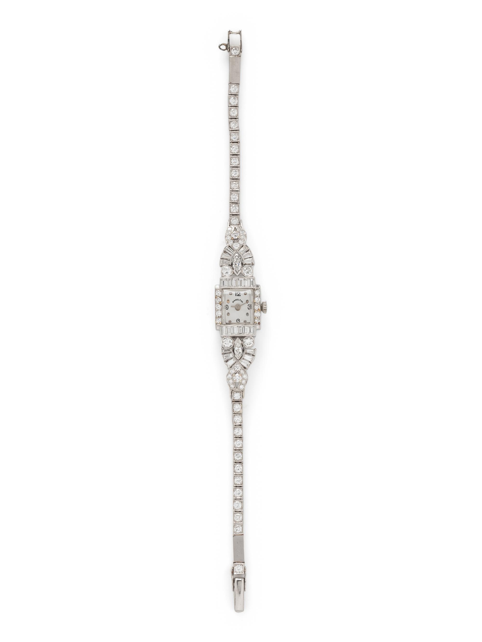 HAMILTON, PLATINUM AND DIAMOND WATCH