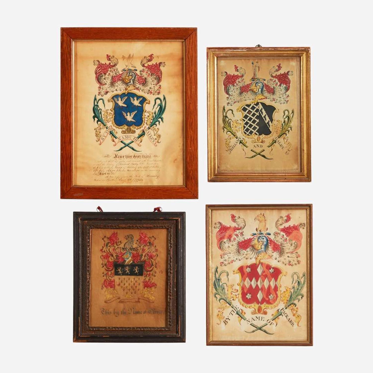 A group of four painted coats-of-arms John Coles, Sr. (1749-1809), Boston, MA, Samuel Blyth (1744-1795), Salem, MA, and other, circa 1775-1806