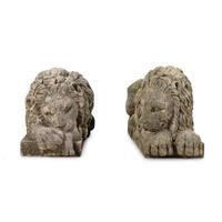 Two Carved Granite Garden Lions