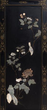 A Hardstone Inlaid Black Lacquered Six-Panel Floor Screen