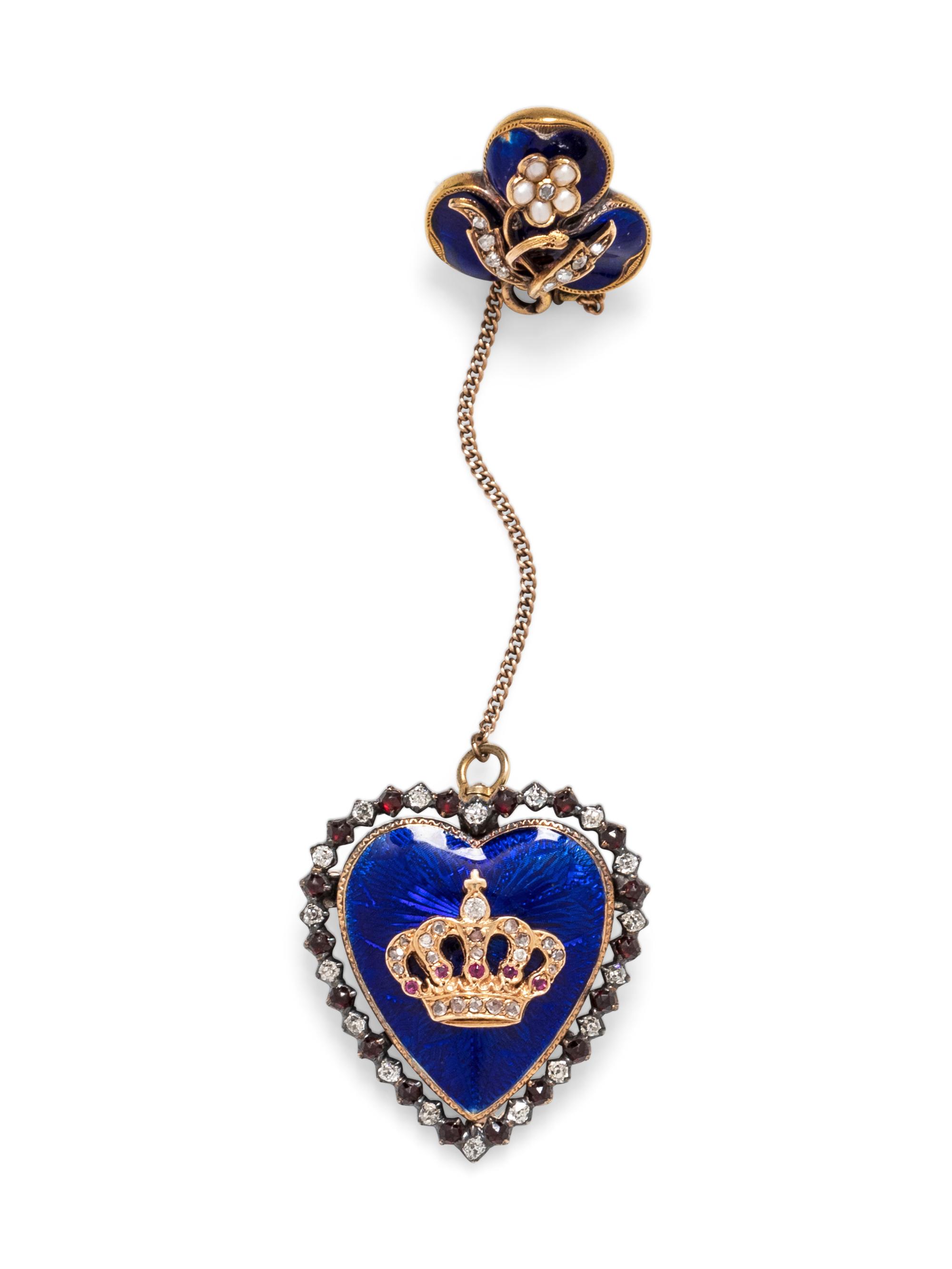A Silver, Yellow Gold, Diamond, Garnet, Ruby and Enamel Double Mourning Brooch, Circa 1760,
