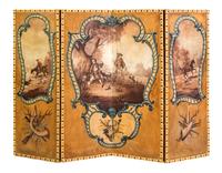 A Continental Painted Canvas Four-Panel Floor Screen Height 61 1/2 x width of each panel 21 1/4 inches. — 18TH/19TH CENTURY
