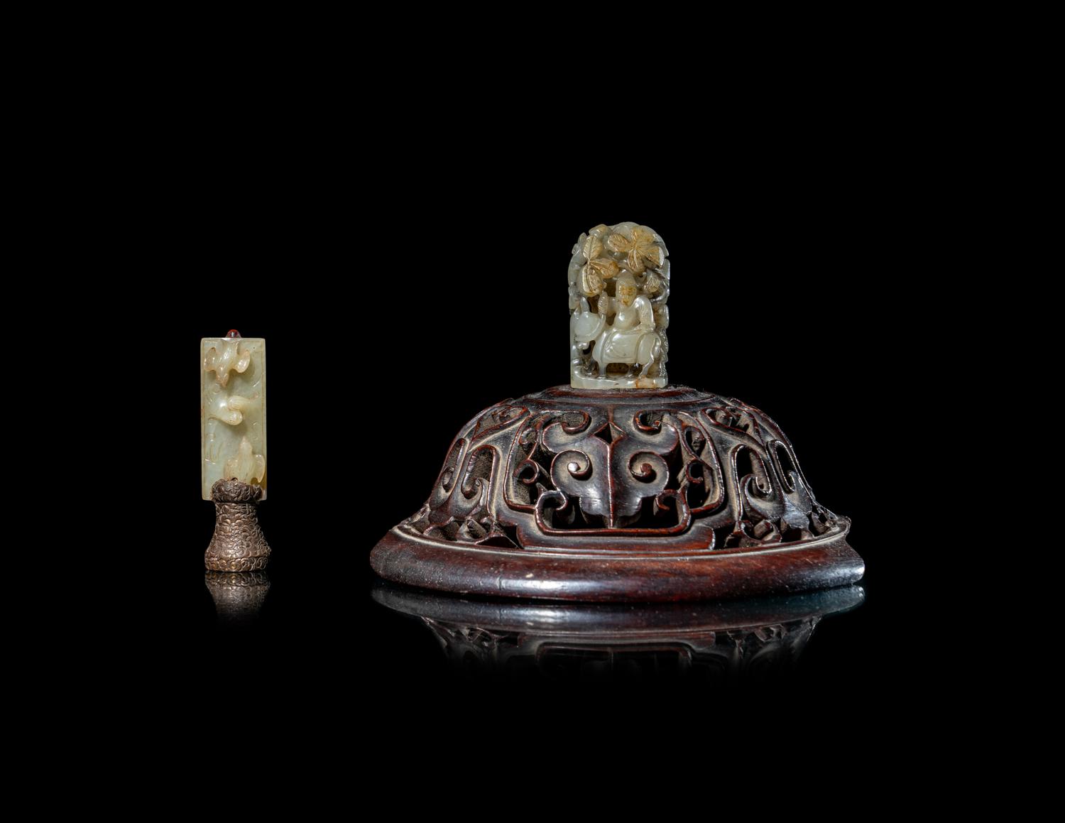 Two Chinese Carved Jade Finials