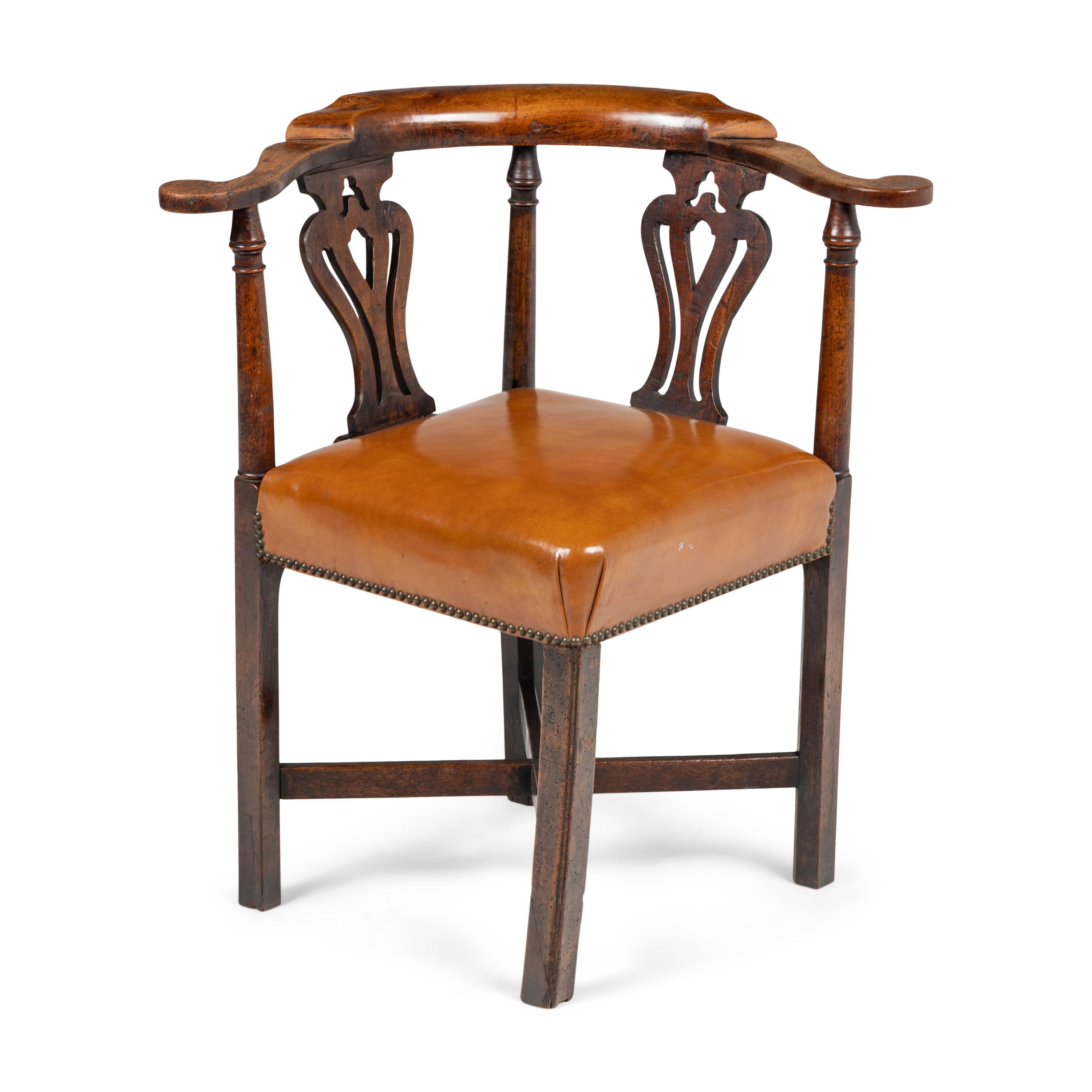 An English Oak and Walnut Corner Chair