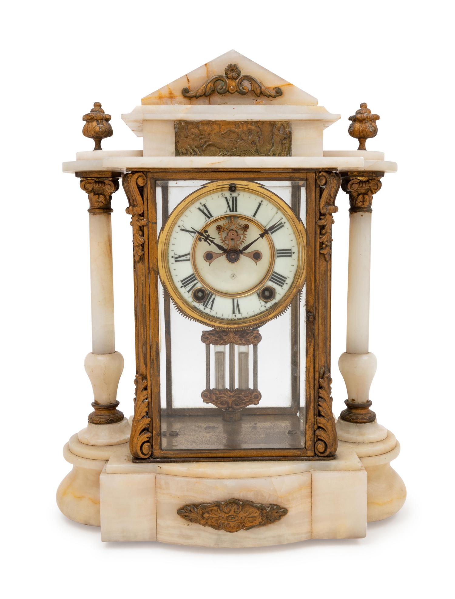 An American Gilt Bronze and Onyx Mantel Clock