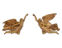 A Pair of Italian Carved Giltwood Winged Angel Appliqués