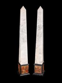 A Pair of Rock Crystal Obelisks with Boulle Marquetry Bases