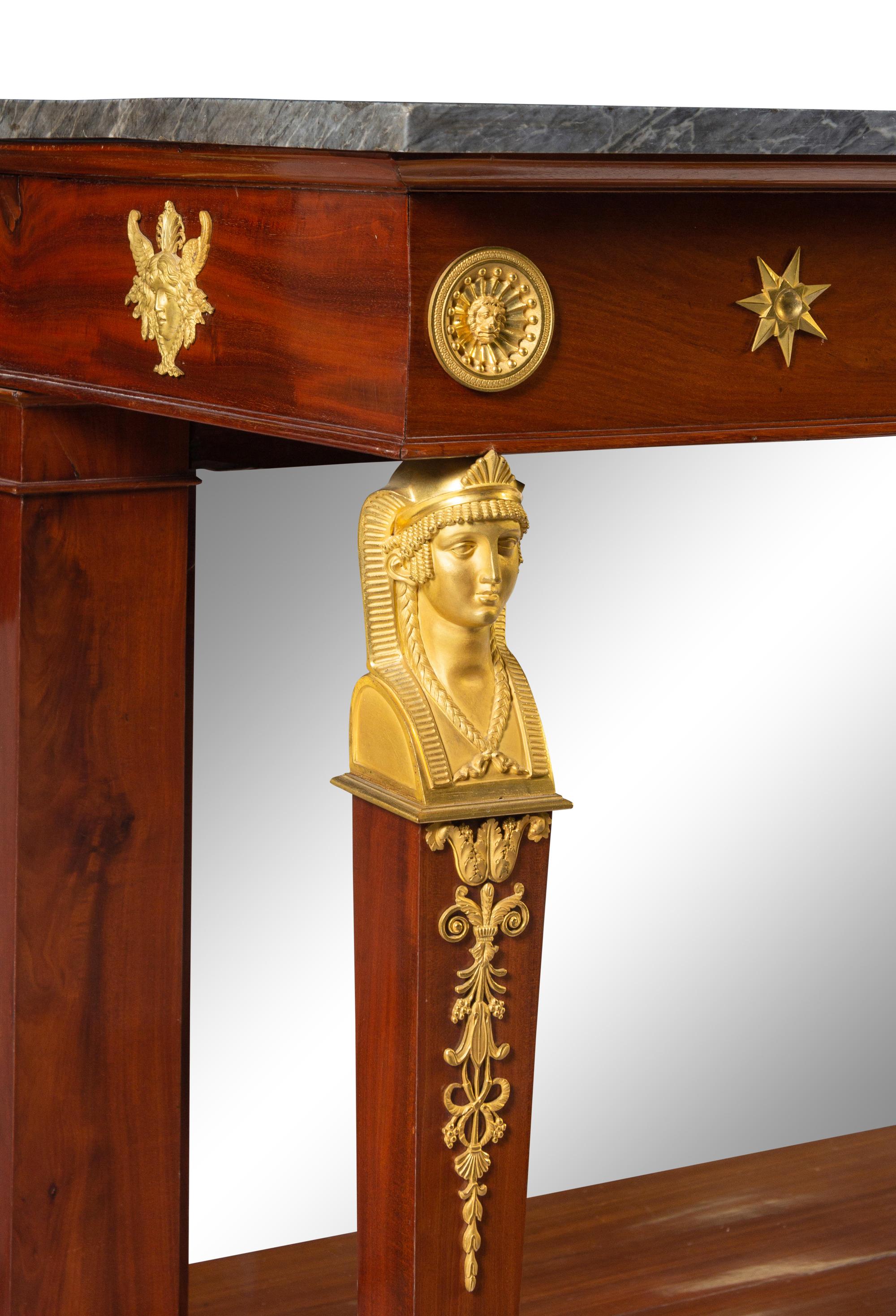 An Empire Gilt Bronze Mounted Marble-Top Mahogany Console