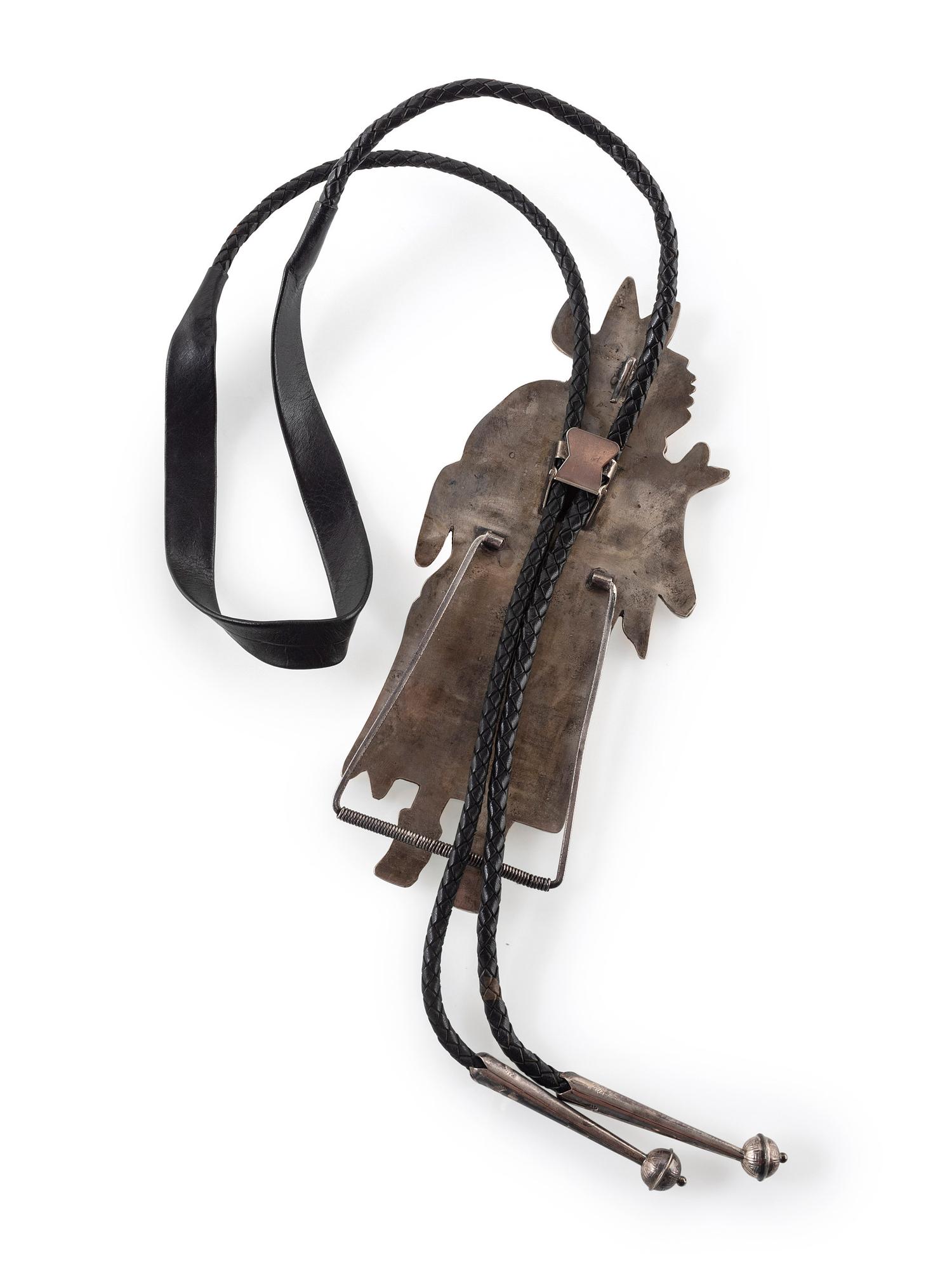 Large Zuni Silver and Mosaic Inlay Figural Bolo Tie