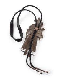 Large Zuni Silver and Mosaic Inlay Figural Bolo Tie