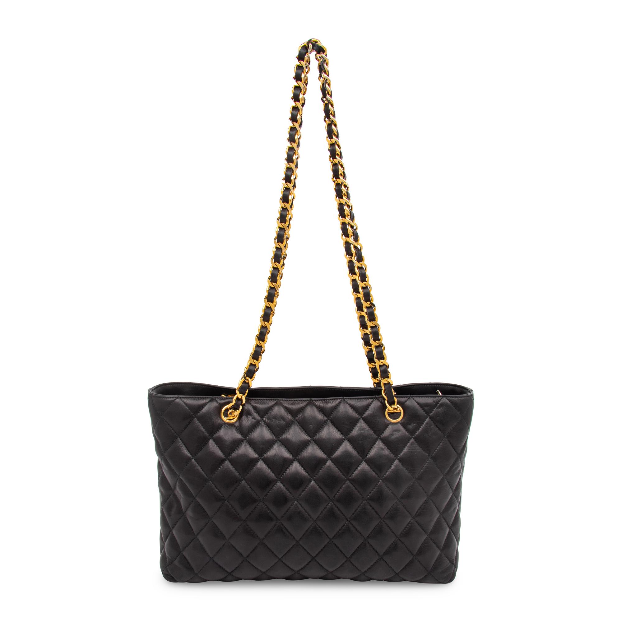 Chanel, Quilted Black Leather Tote