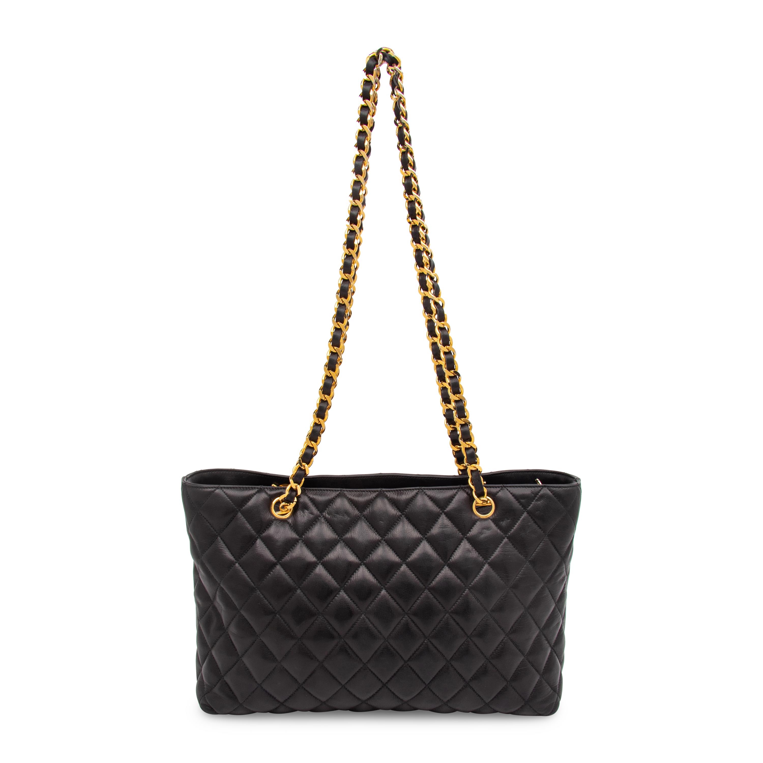 Chanel, Quilted Black Leather Tote