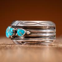 Mark Chee (Dine, 1914-1981) Heavy Silver and Lone Mountain Turquoise Cuff Bracelet