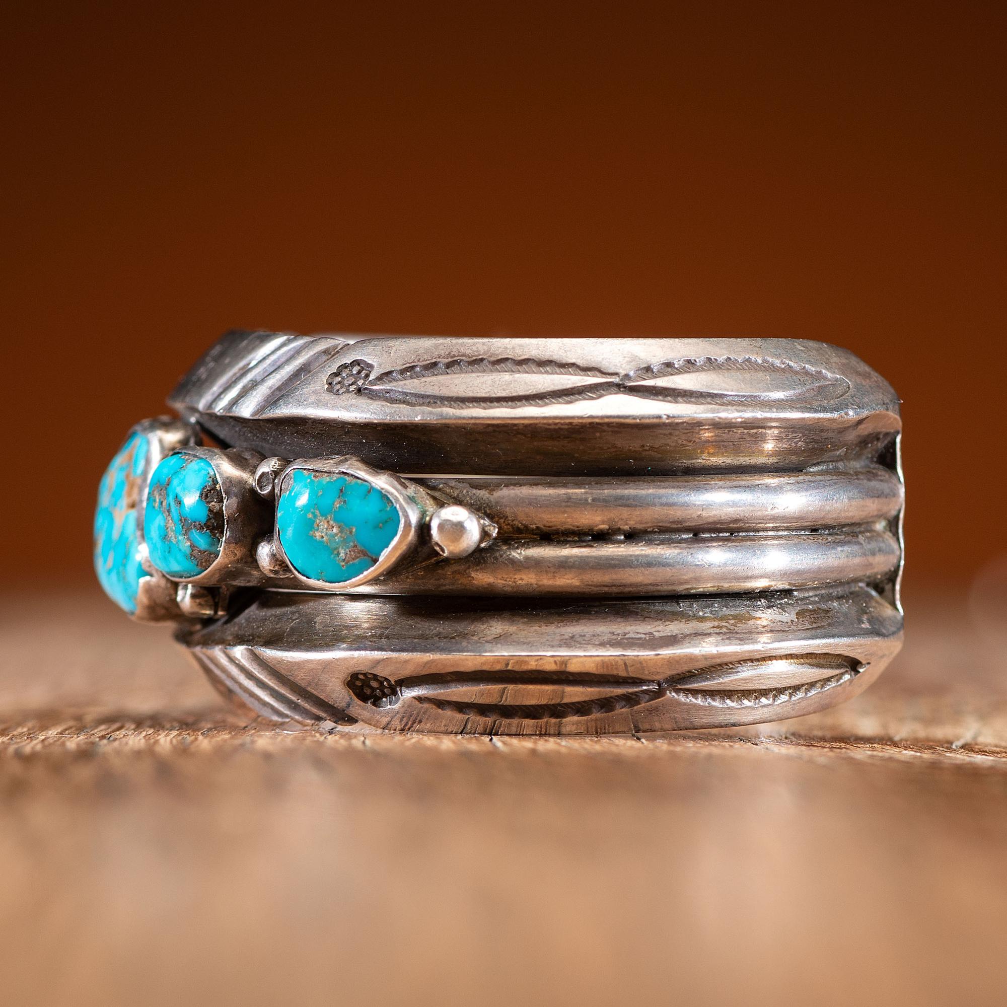 Mark Chee (Dine, 1914-1981) Heavy Silver and Lone Mountain Turquoise Cuff Bracelet