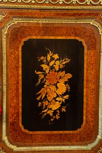 A Louis XVI Style Gilt Bronze Mounted Marquetry and Amboyna Marble-Top Cabinet — 19TH CENTURY