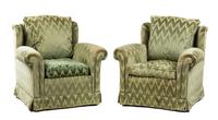 A Pair of Rubelli Silk Velvet-Upholstered Club Chairs Height 33 x width 30 x depth 34 1/2 inches. — 20TH CENTURY