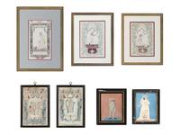 Seven Figural Pinprick and Watercolor Pictures